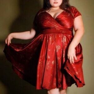 Pinup Couture PUG Laura Byrnes Ava Swing Dress In Burgundy Witchy Toile 4XL NWT